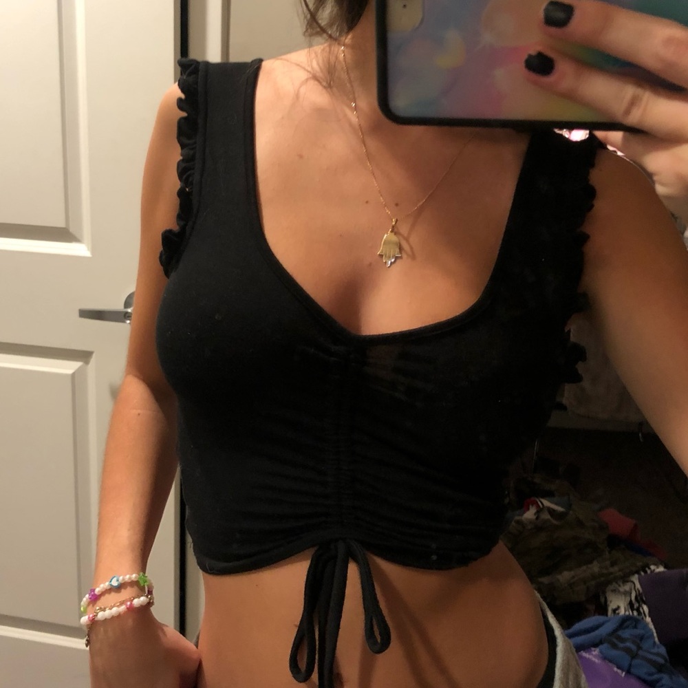 LF black ruffle strap tank top